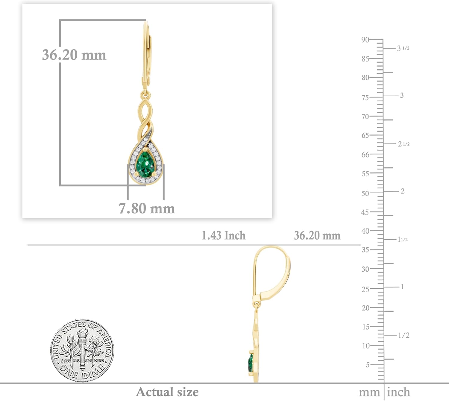Dazzlingrock Collection 6x4mm Each Pear Lab Created Gemstone & Round White Natural Diamond Swirl Halo Teardrop Lever Back Dangling Drop Earrings for Her in Real Solid Gold - Image 5