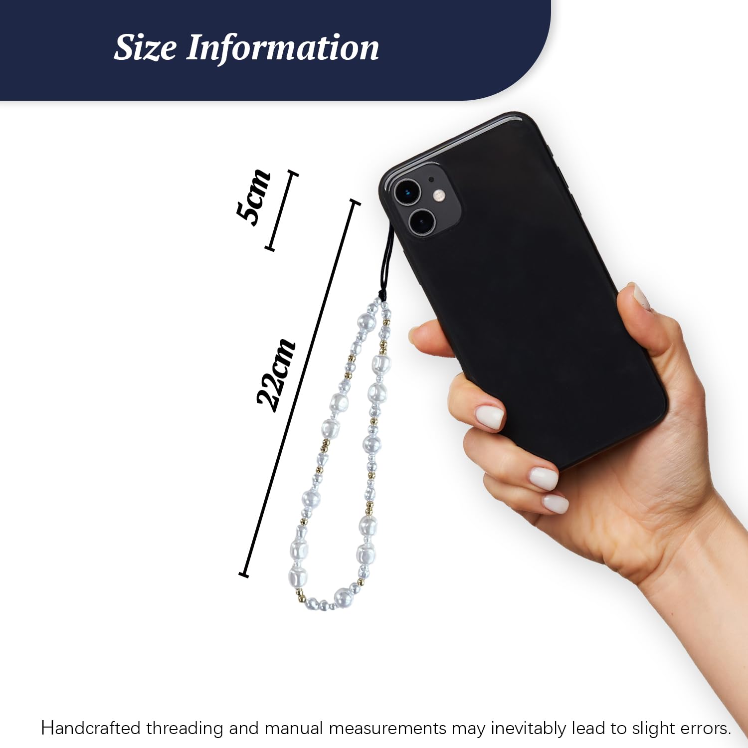 WCCH Beaded Phone Charm Y2K Kawaii Handmade Acrylic Phone Lanyard Wrist Strap for Camera Bag Airpods Keychain Charm Gold and White Pearls — view 5