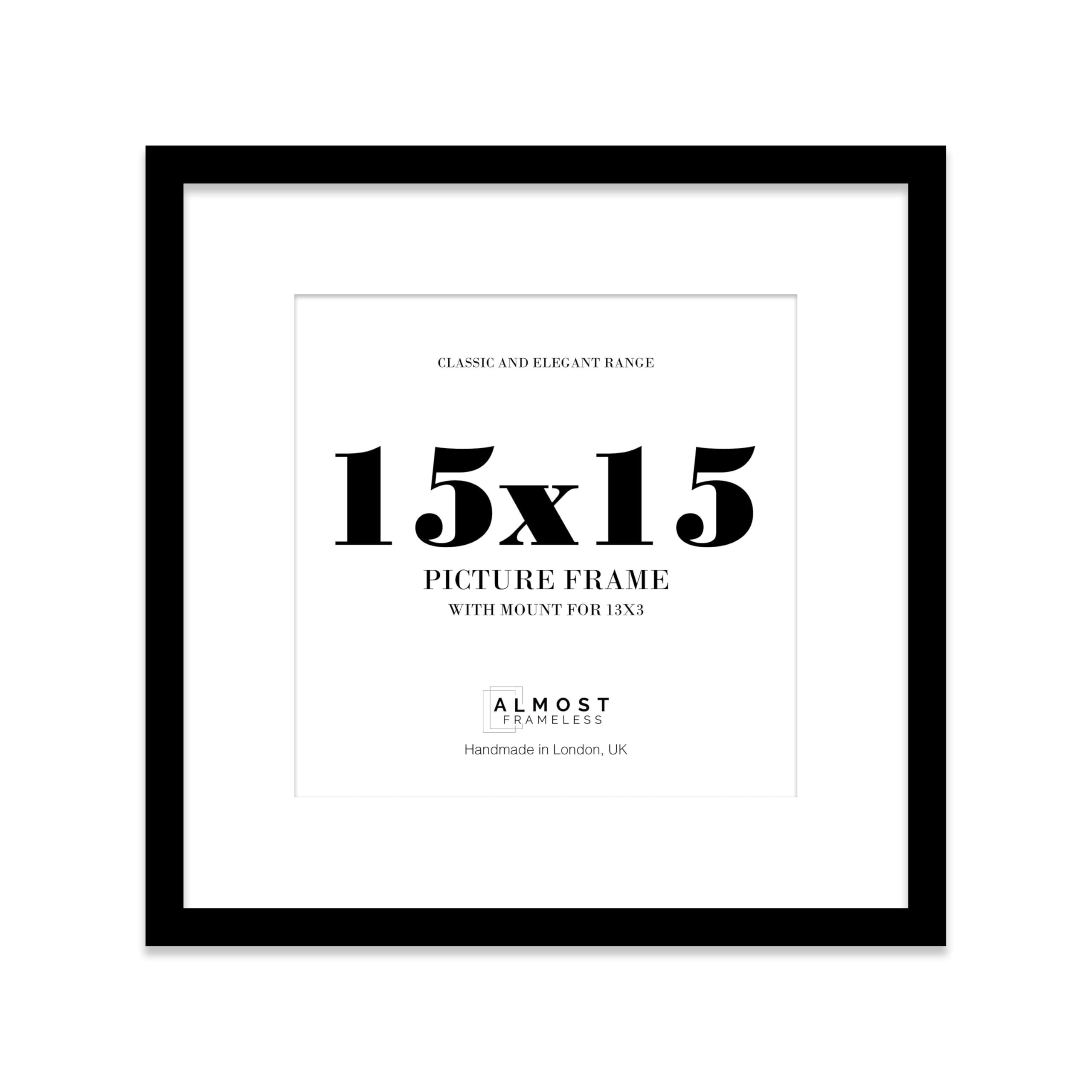 15x15 Black Picture Frame with Mount for 13x13 Photos, Prints - Modern Square Wall Frame, 1 Pack
