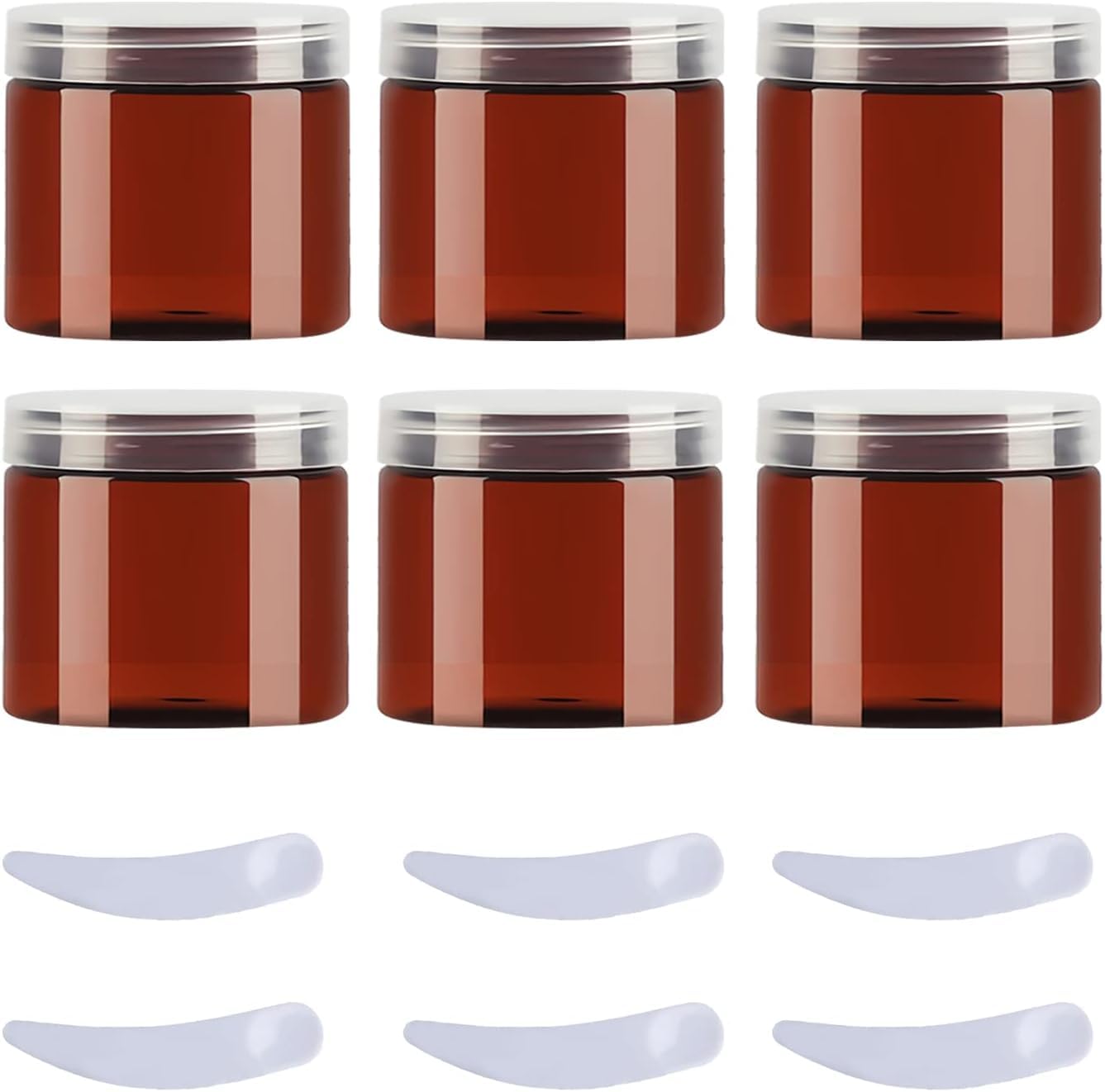 FLYIODFCXV cosmetic jar, Pack of 6,Plastic Cream Jars Cosmetic Pots with Clear Lids Containers for Toiletries(Brown,50ml)