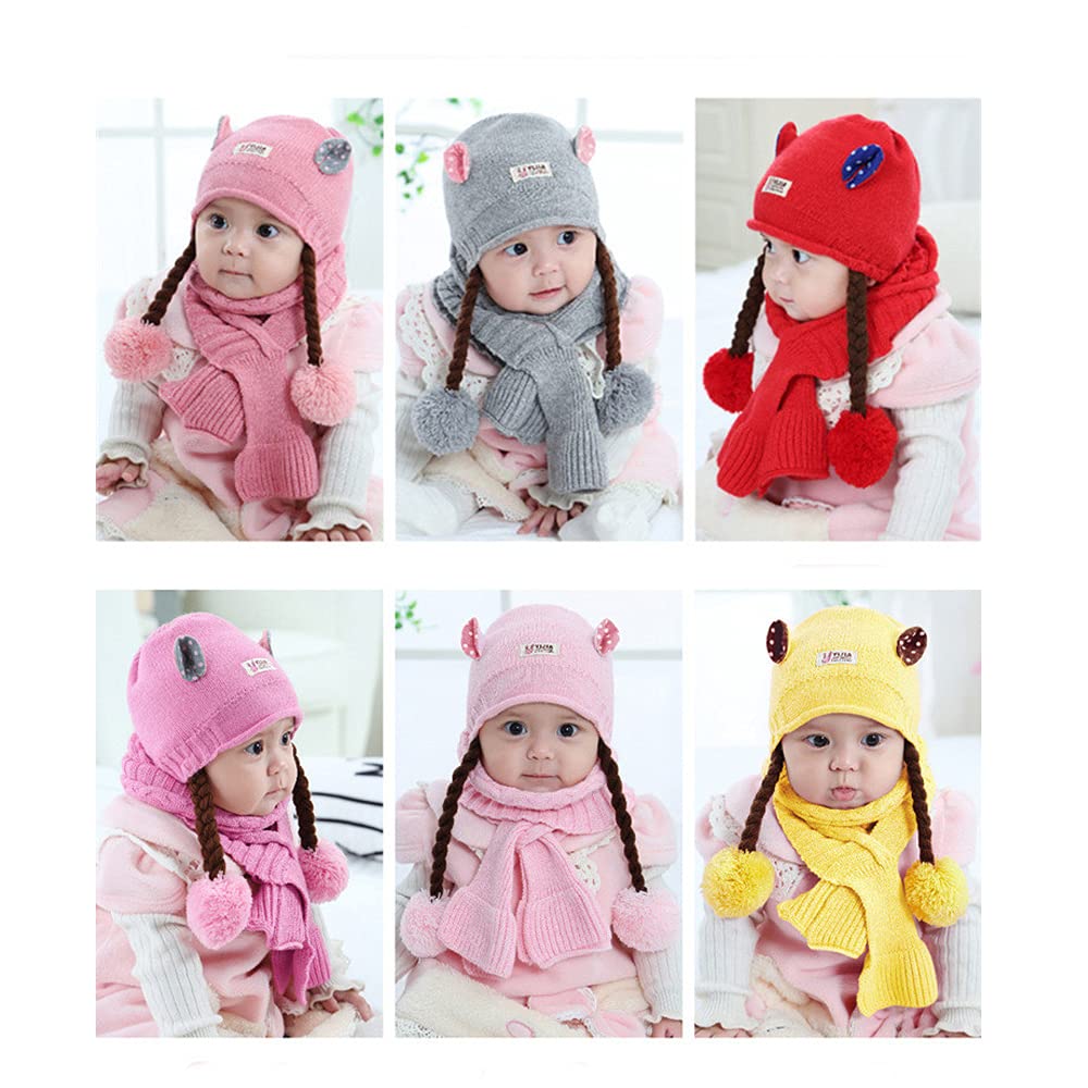 VINSON Kids Girl's Soft & Cozy Choti Style Winter Warm Knitted Woolen Cap with Muffler Set (Red)-(2-4 Year) 3