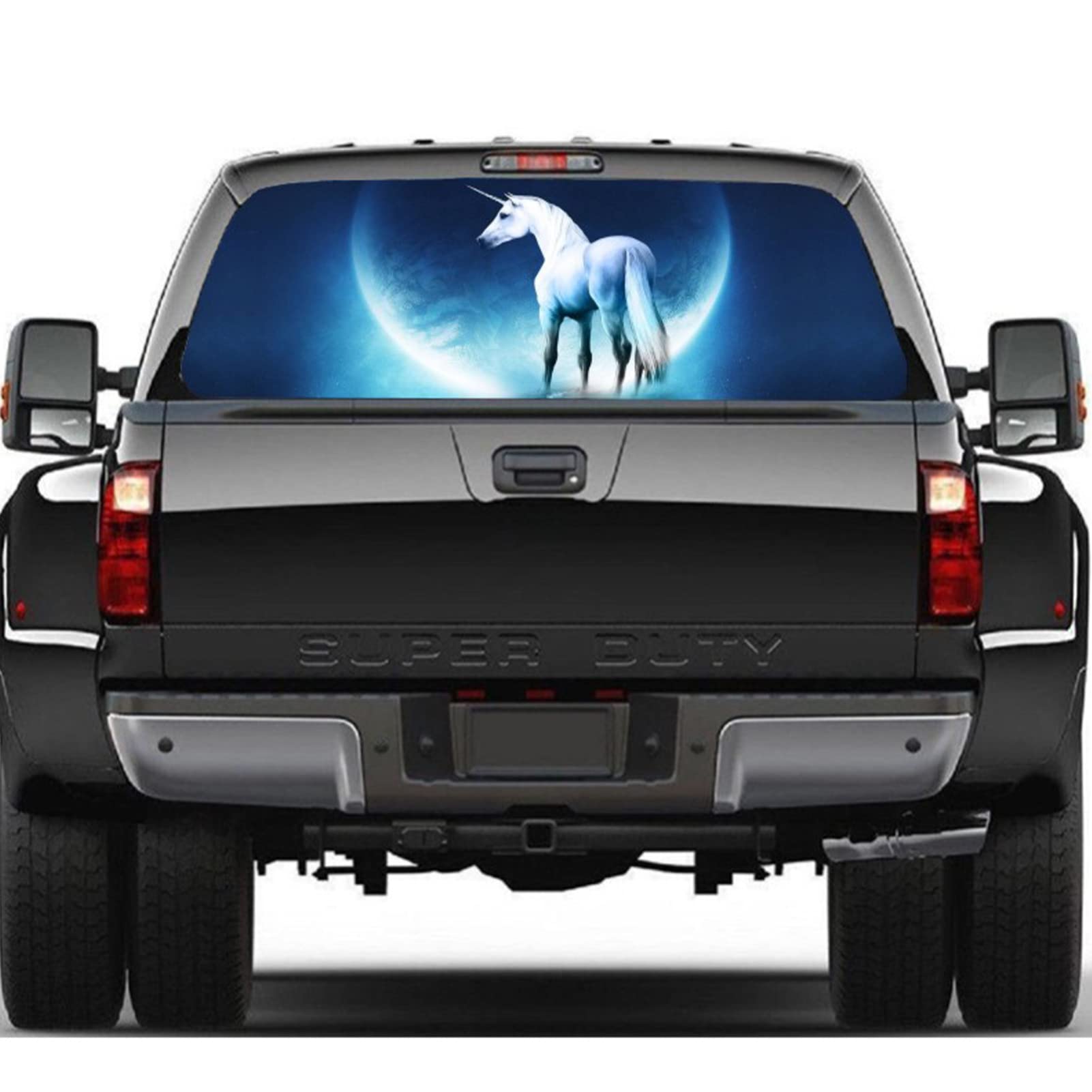 Decalcomanie per finestrini Posteriori Auto Camion, Adesivo per finestrini Posteriori Decalcomania Grafica Cavallo Bianco Perforato Vedere Attraverso Universale per camioncini SUV,66x29 inch