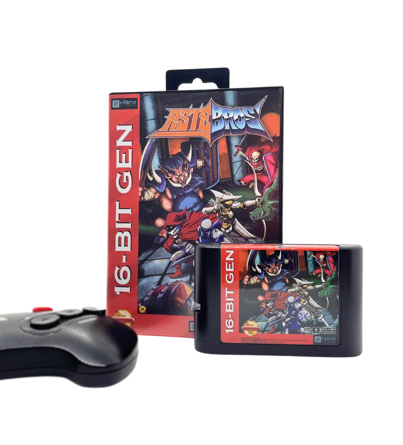 Astebros{US version} Roguelite Game for Sega Genesis/Mega Drive, Procedural Dungeons, 3 Characters, Single/Double Player