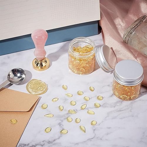 Miniatura 4 de CRASPIRE Juego de cuentas de cera de sellado transparente con 2 velas, 1 cuchara de fusión para sello de cera para invitaciones de boda, sobres de