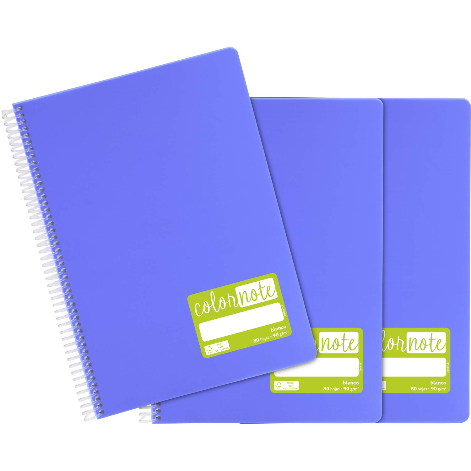 Grafoplás 98527664 Pack of 3 White Leaf Notebooks, A4, Lavender Polypropylene, FSC Certified, ColorNote Series