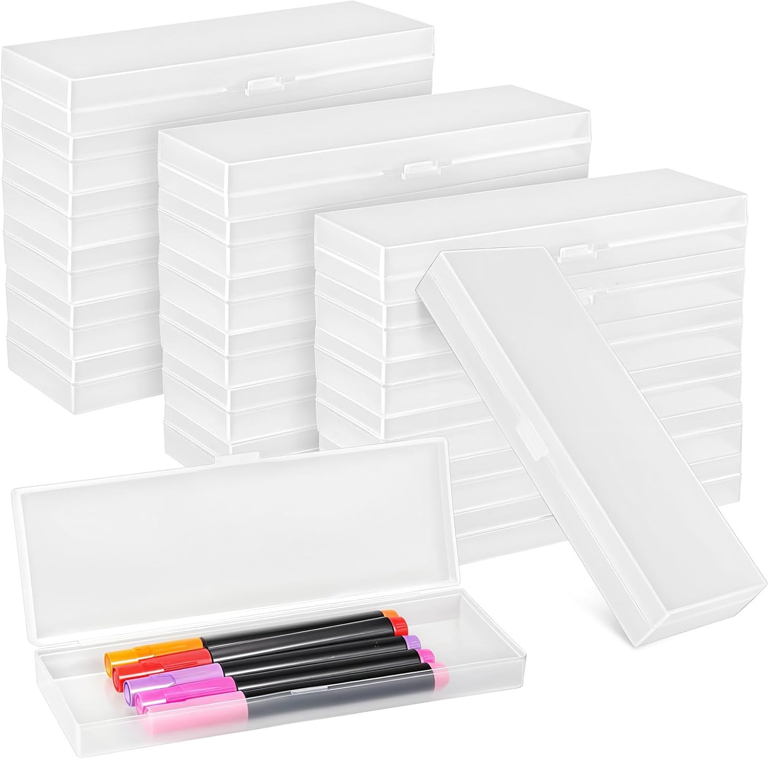 30pcs Plastic Pencil Case Clear Plastic Bead Storage Containers with Hinged Lids Snap Closure Rectangular Stationery Case Pen Holder for Collecting Small Items Jewelry Business Card Game Pieces Craft