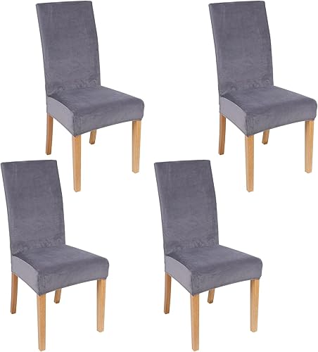 Miniatura 1 de smiry - Fundas para sillas de comedor de terciopelo elástico y suave, extraíbles, Terciopelo, Gris plateado