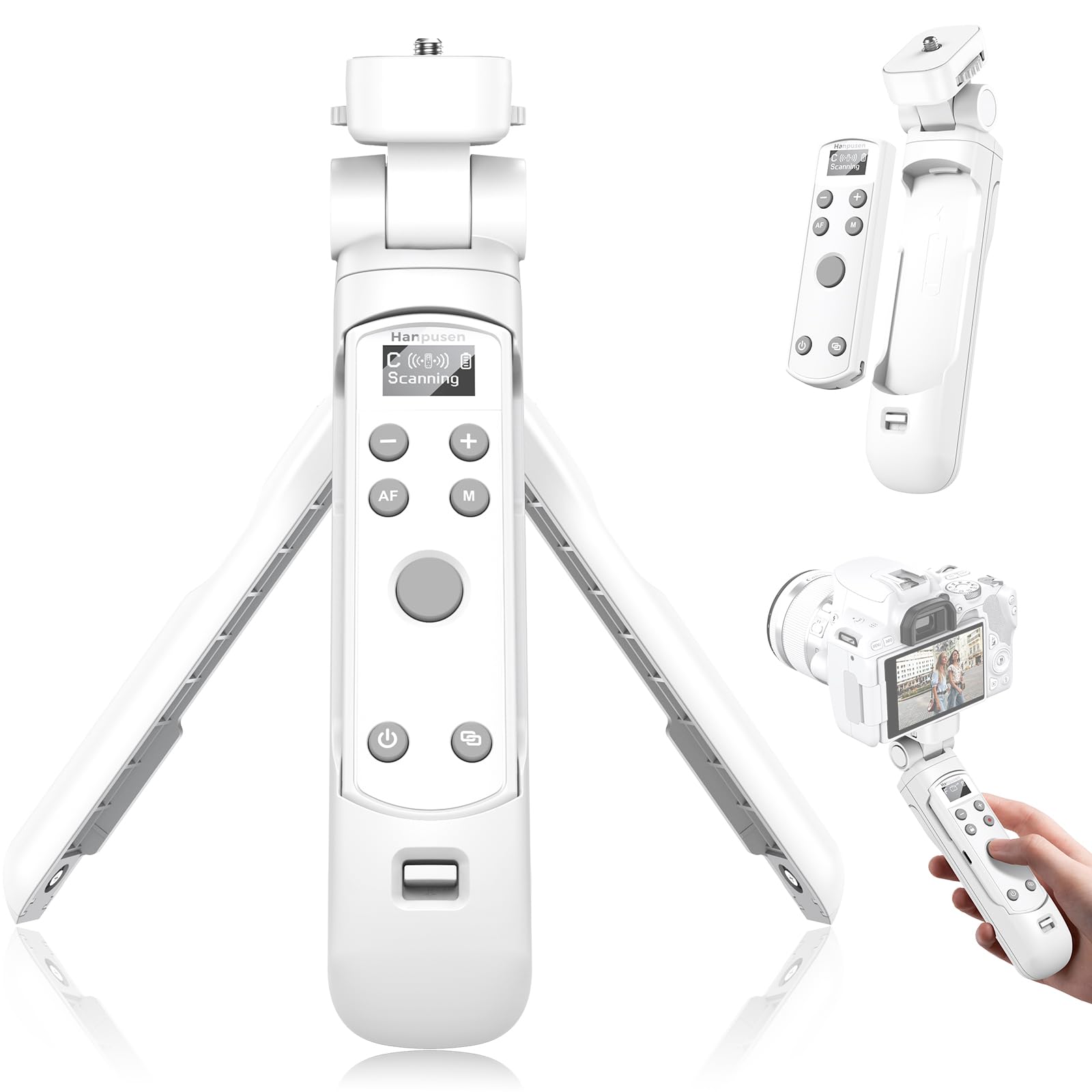 for Canon Tripod Wireless Shooting Grip with Shutter Release - Mini-Tripod with Rechargeable Remote Control for G7 X III/R50/R8/R5/R10/G5 X II/R100/M6 II/M200/M50/R50 V/6D II/SL2, for Vlogging, White