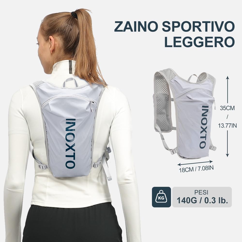 INOXTO Zaino da Corsa 5L - Leggero Zaino Idratazione con Strisce Riflettenti,Rete Traspirante per Outdoor, Maratona, Ciclismo, Alpinismo, Uomoe Donna