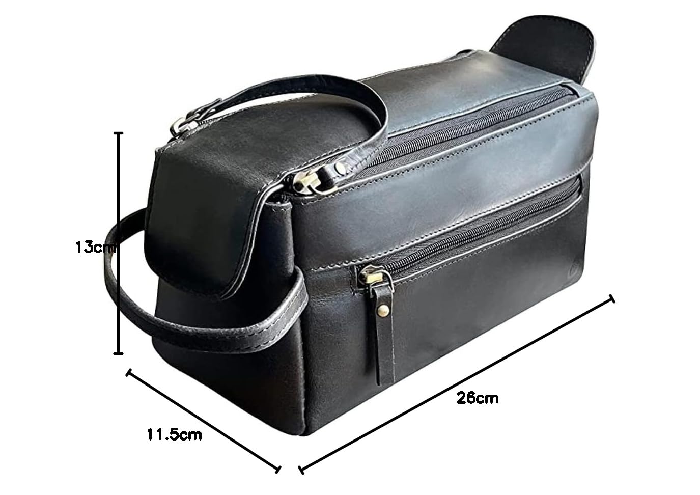 Neceser de cuero para hombre, organizador de higiene, kit de viaje Rustic Town, negro, Medium, Neceser de viaje de cuero para hombre