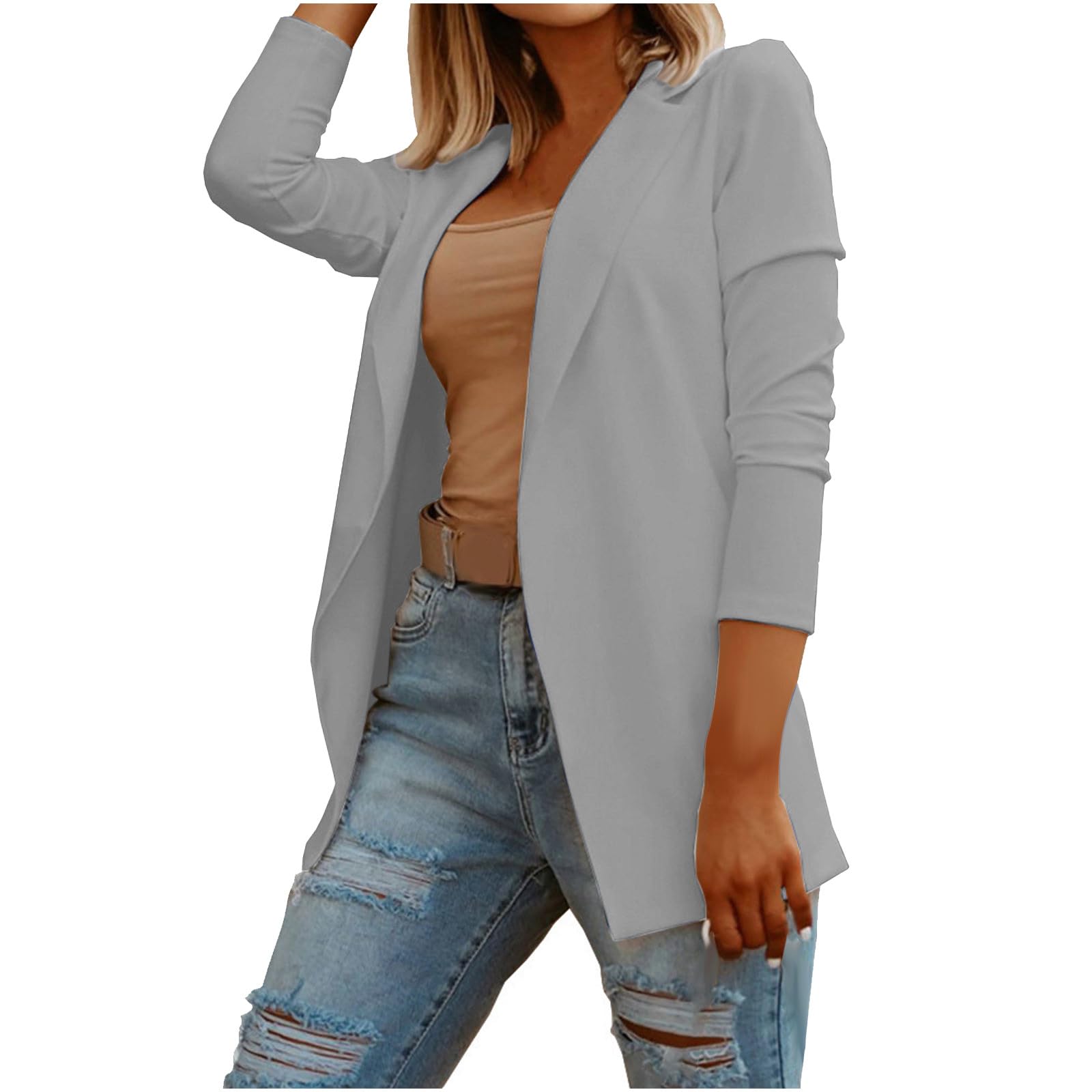Long Sleeve Blazers for Women Open Front Suit Jackets Business Casual Work Tops Lightweight Solid Office Shirts 2025