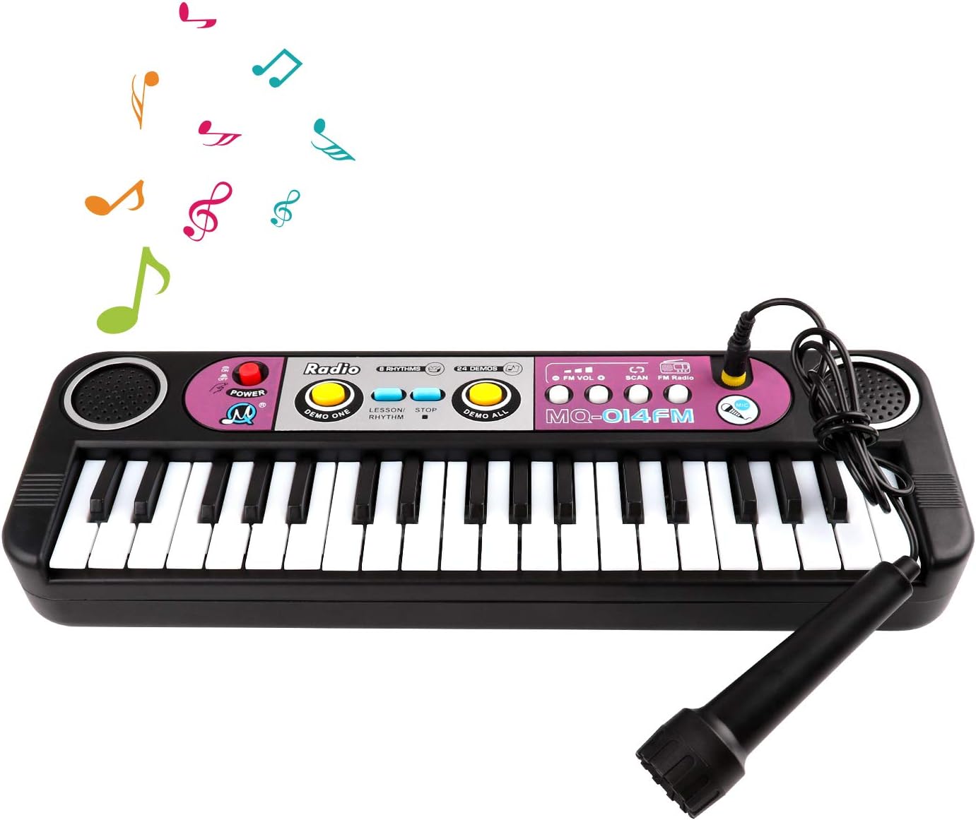Zmoon Kids Piano Keyboard, 37 Multifunctional Mini Electronic Keyboard Portable Electronic Piano Toys with Microphone for Toddlers and Beginners - Black