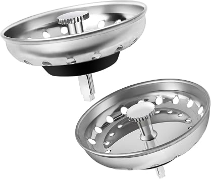 2 Pack Kitchen Sink Strainer & Stopper Combo for 3-1/2 Inch Drain, Stainless Steel Sink Strainer Basket with Rubber Stopper, Anti-Clogging Garbage Disposal Plug & Food Catcher