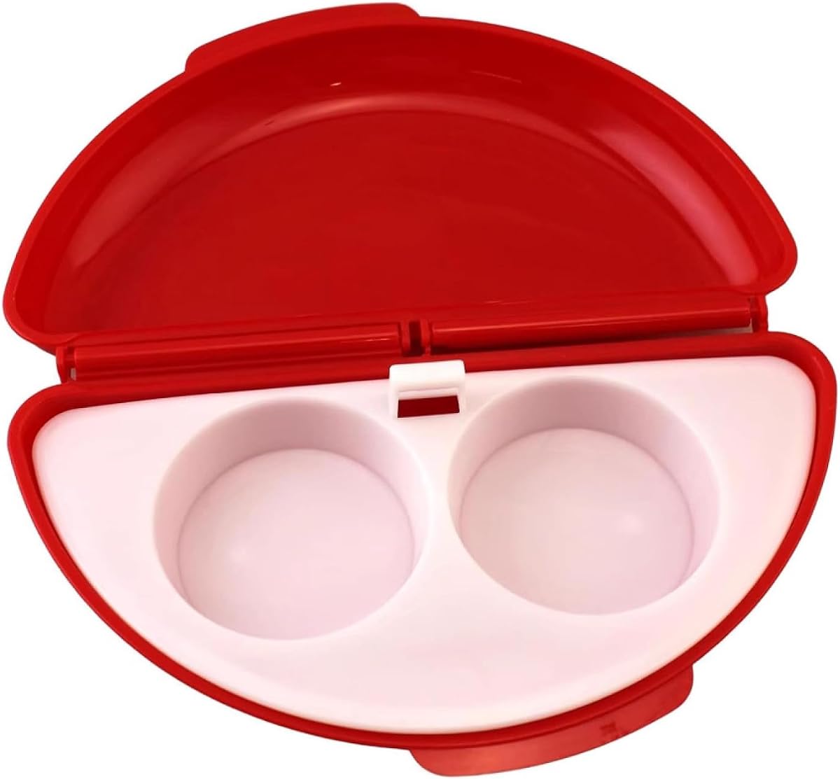TopHomer Olla de desayuno fácil de 2 cavidades para huevos, sartén para tortillas para microondas y cazador furtivo de huevos - Máquina para hacer huevos fácil de usar y utensilios de cocina antiadherentes para huevos para el desayuno (rojo)