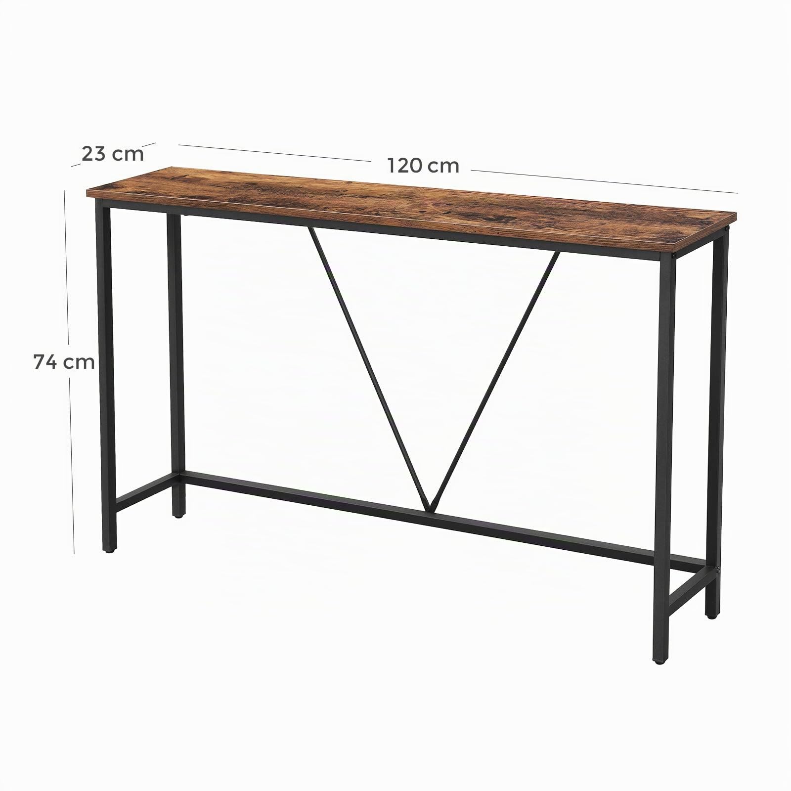 VASAGLE Konsolentisch, Flurtisch, Beistelltisch, Eingangsbereich, Wohnzimmer, stabiles Stahlgestell, Industrie-Design, vintagebraun-schwarz LNT020B01, Normale, 120×23×74 cm