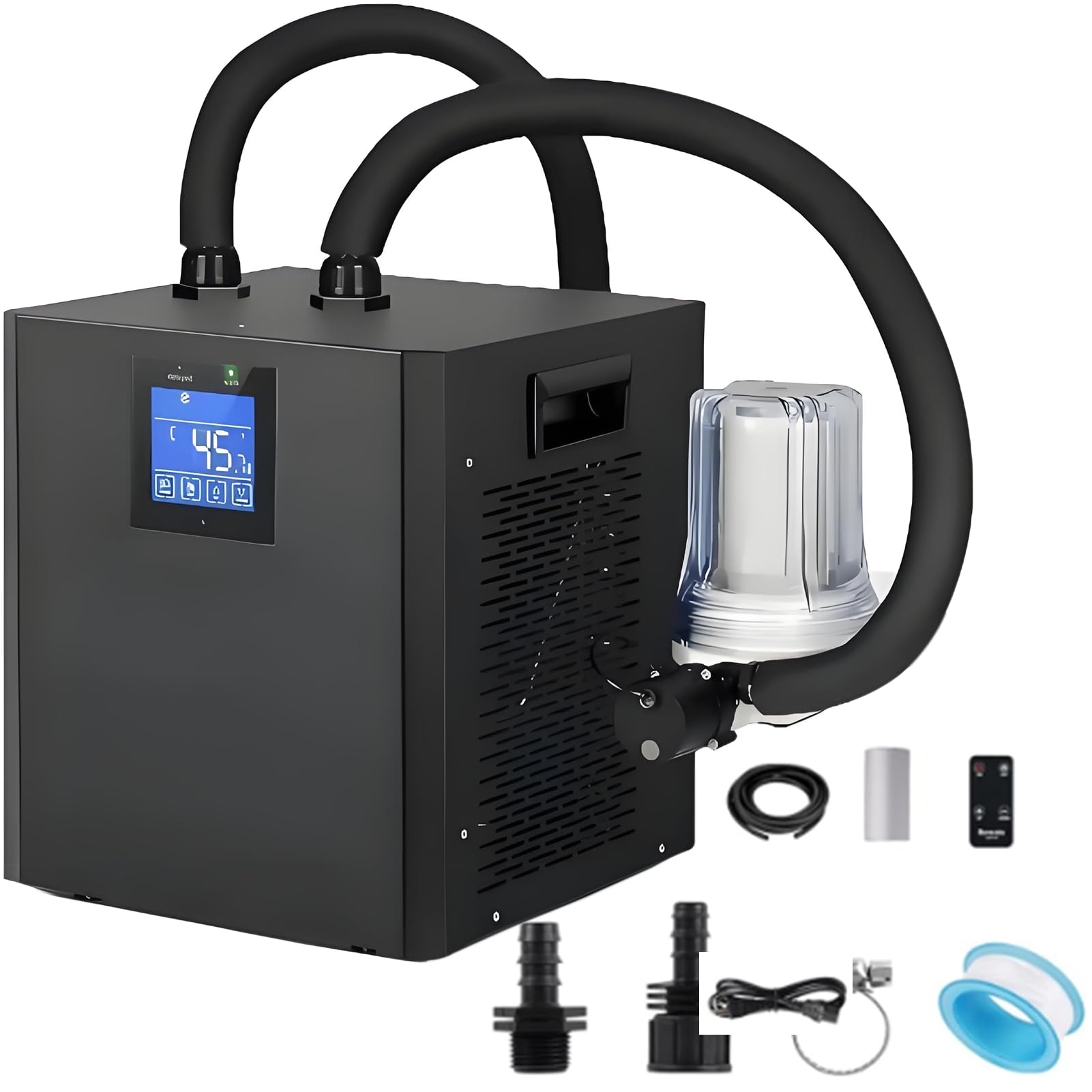Eisbad-Wasserkühler für Kaltwasserbecken – 1/3 HP Kühlsystem mit externem Filter, Pumpe & isolierten Schläuchen – Mit Fernbedienung – Portables Kühlsystem zur Regeneration