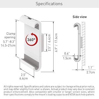 Barkan Tablet Mount Holder for 7-12 inch Devices, Fixed, 360 Degree Rotation Bracket, fits Apple iPad/Air/Mini, Samsung Galaxy Tab