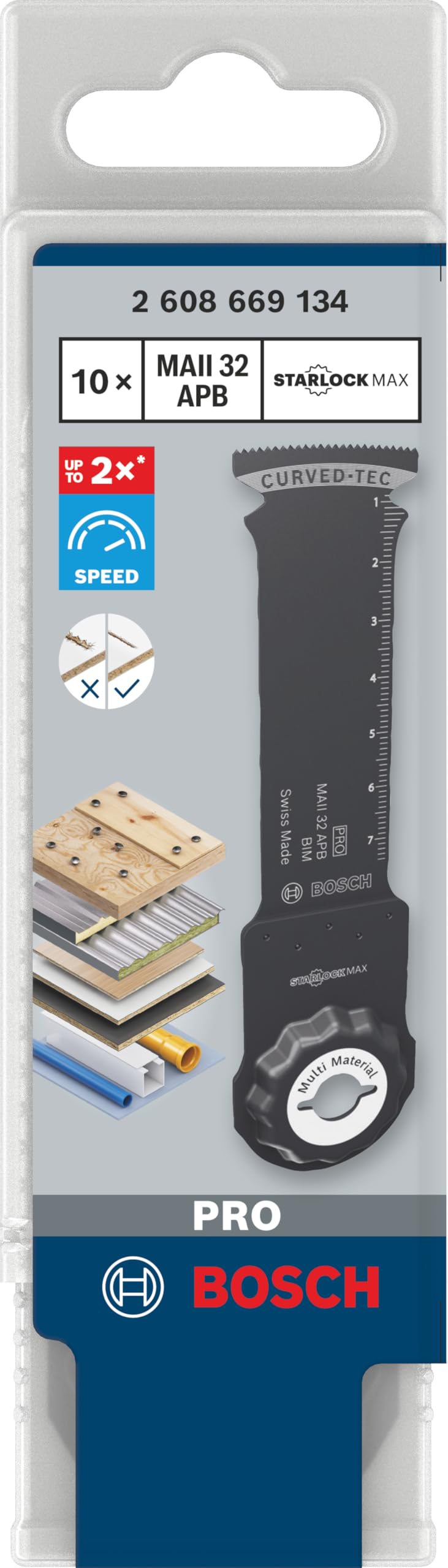 Bosch 10x Brzeszczot PRO Multi Material MAII 32 APB do narzędzia wielofunkcyjnego (do Drewno z gwoździami, Warstwy metalowe, Szerokość 32 mm, Professional Akcesoria Narzędzie wielofunkcyjne)