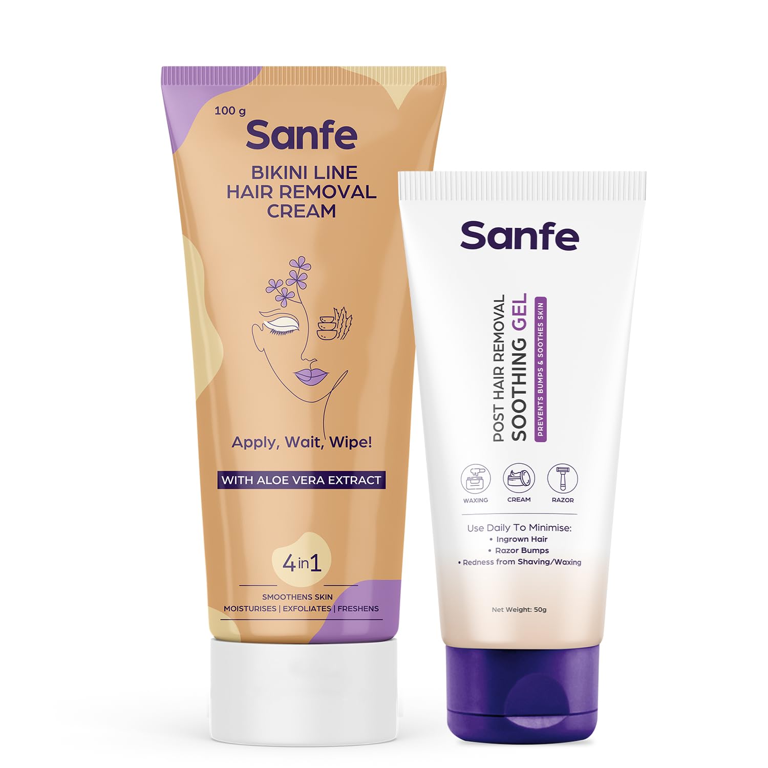 Sanfe Bikini Line Hair Removal Kit WIth Aloe Vera Extract Perfect for Legs, Underarms, Bikini Line, Arms With No Bad Smell - 100 Gram | Hair Removal Cream WIth 50 Gram After Shave Gel (B0D686ZMZL) Amazon Price History, Amazon Price Tracker