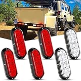 Nilight 6 Inch Oval Red White LED Trailer Tail Light 6PCS Waterproof Stop Brake Turn Reverse Back Up Surface Mount Trailers Lights for Truck RV Boat Bus Lorry Van Caravan