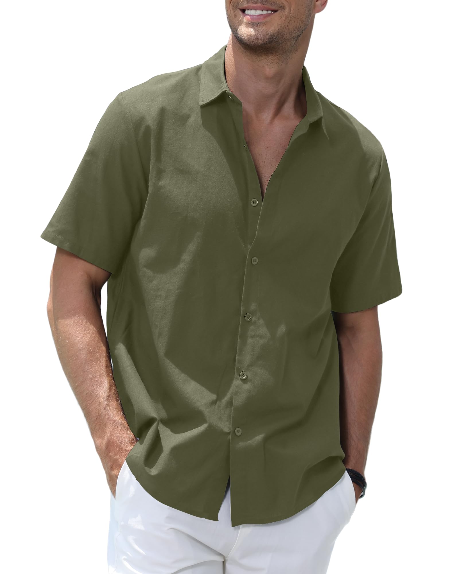 Elainone Hombre Camisas Casual Manga Corta Verano Lino Algodón Tops, Herren Hemden Kurzarm Sommer Regular Fit Shirts