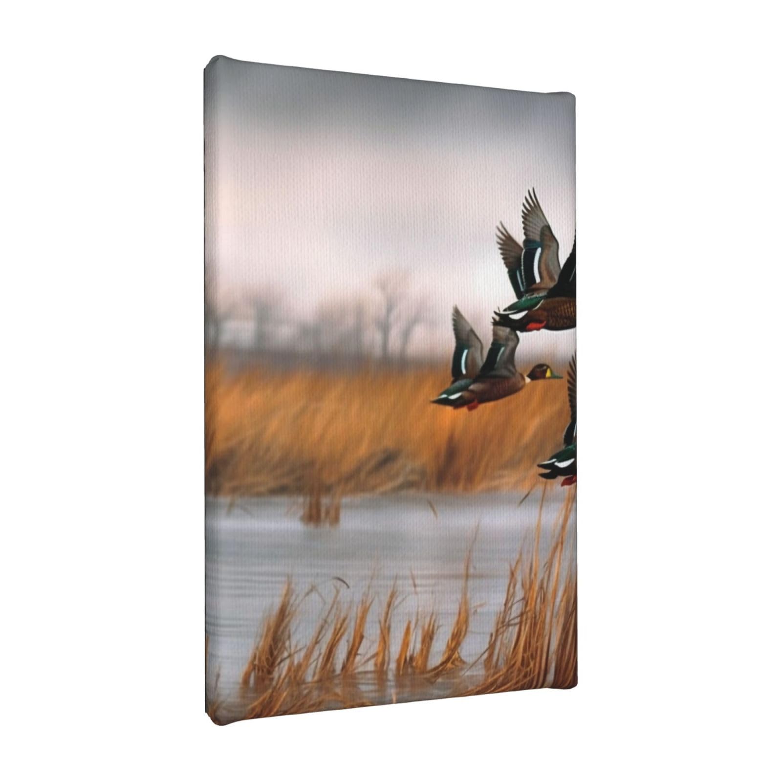 YKLJG Hunting Flying Wild Duck 3 Printed Wall Art Canvas Painting 20x30 CM Wooden Framed Picture Painting Artwork Prints for Bedroom Kitchen Home Office Decor
