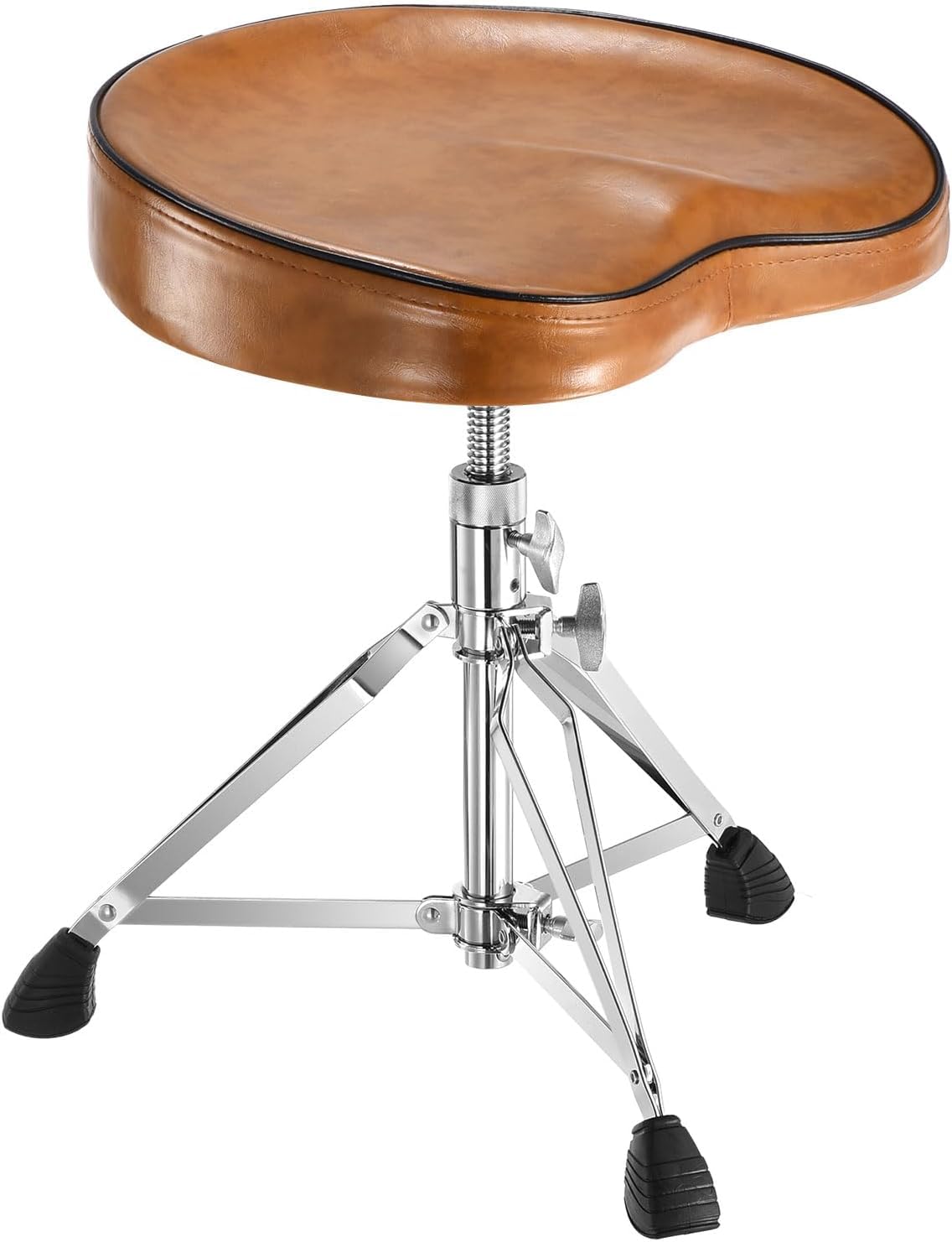 HEYOUTH Taburete de Batería Ajustable en Altura (45-56 cm), Plegable con Asiento Acolchado Antideslizante y Trípode – Estable Taburete para Baterista en Color Marrón para Bateristas y Percusionistas