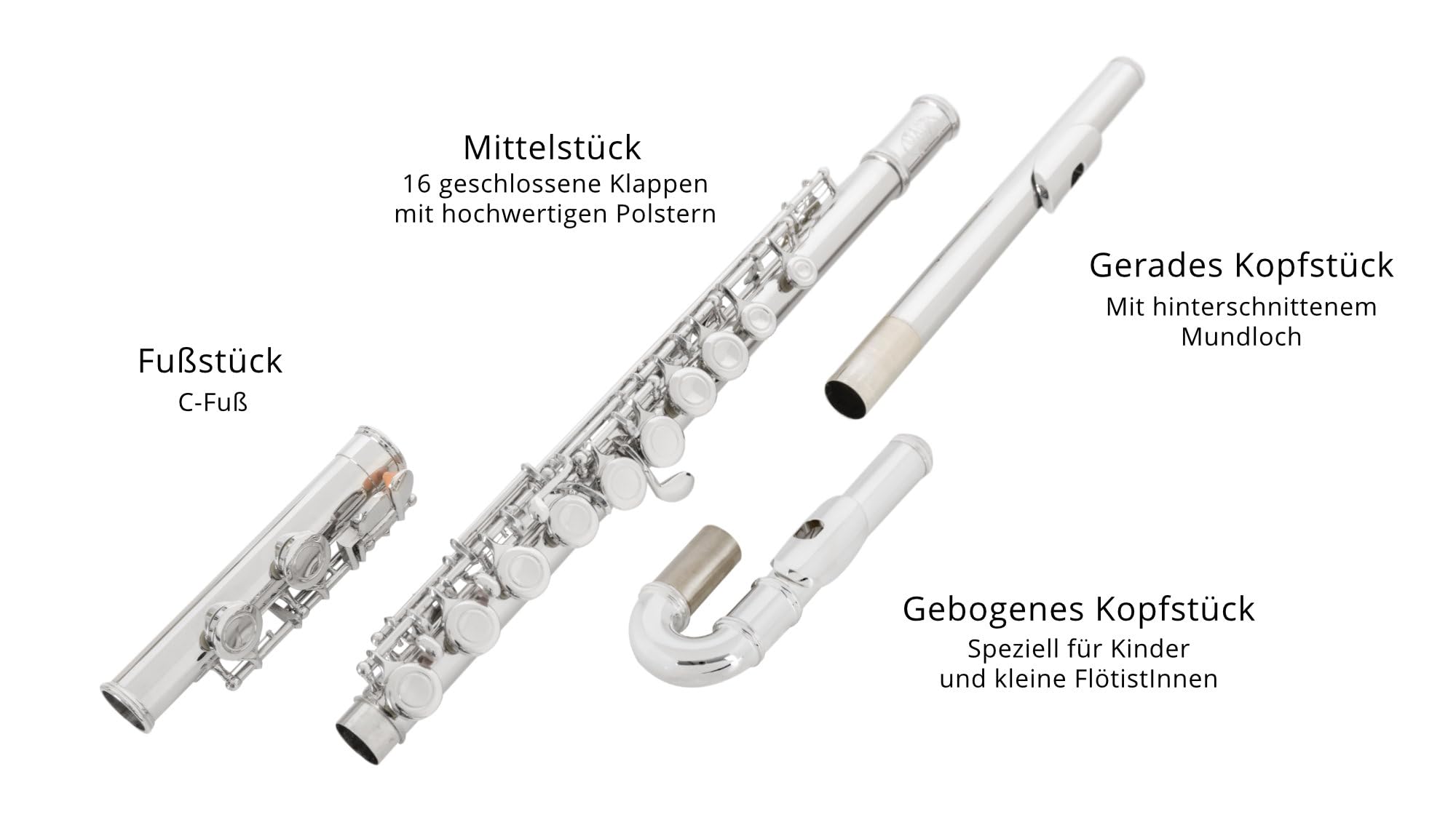 Classic Cantabile FL-200U Querflöte Neusilber Einsteigerinstrument E-Mechanik inklusive Wischerstab Etui