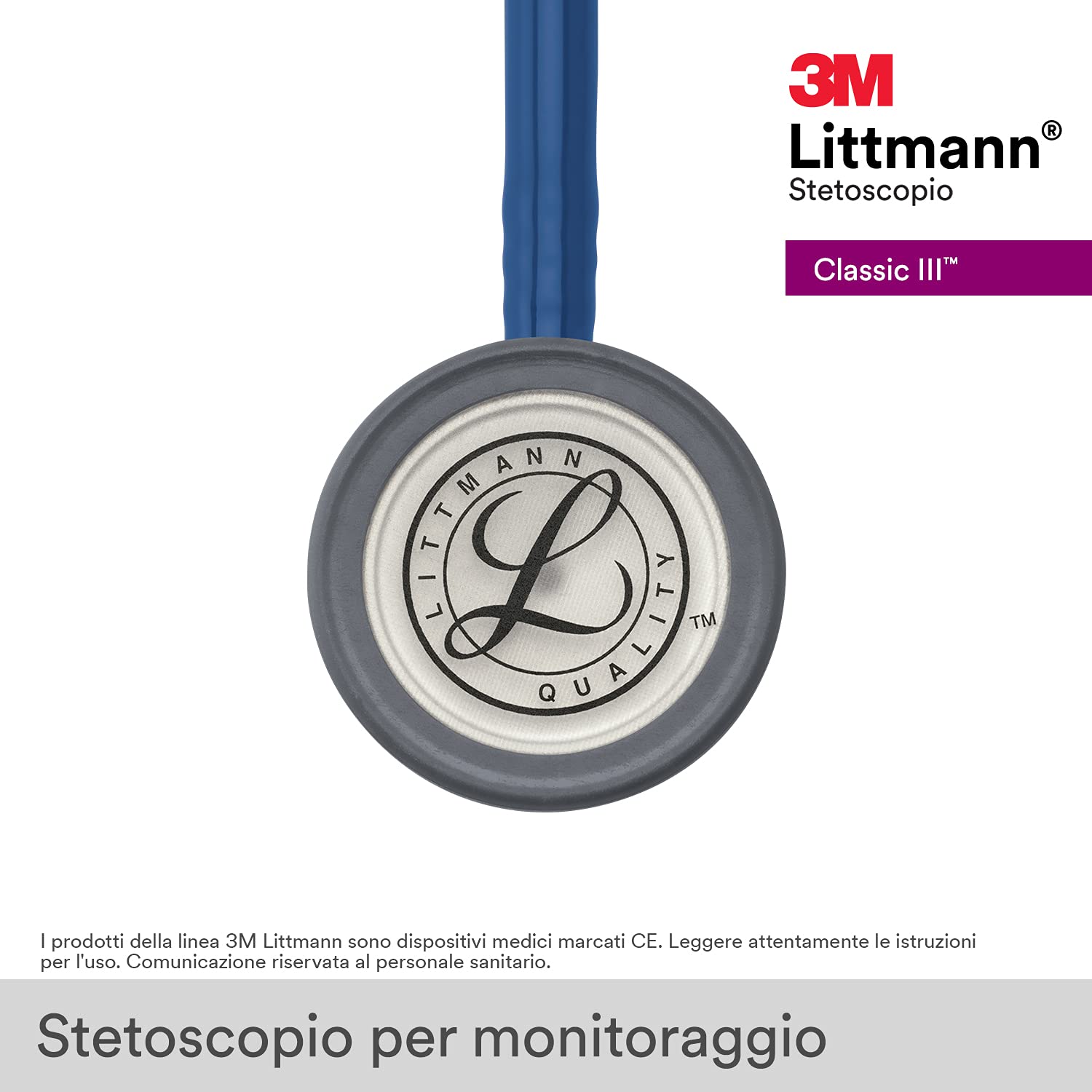 3M Littmann Stetoscopio per il monitoraggio Classic III, tubo auricolare blu navy, 69 cm, 5622 & GIMA Astuccio Porta Fonendo, Custodia Rigida Protettiva per Stetoscopio a Tubo Singolo Classico