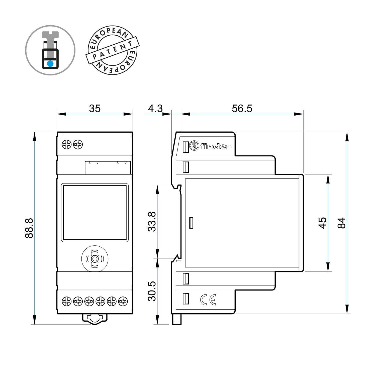 Finder Interruttore Orario Digitale Tipo 12.62 con Programmazione Settimanale. Dotato di 2 contatti in scambio 16 A. Modalità di programmazione classica/smart