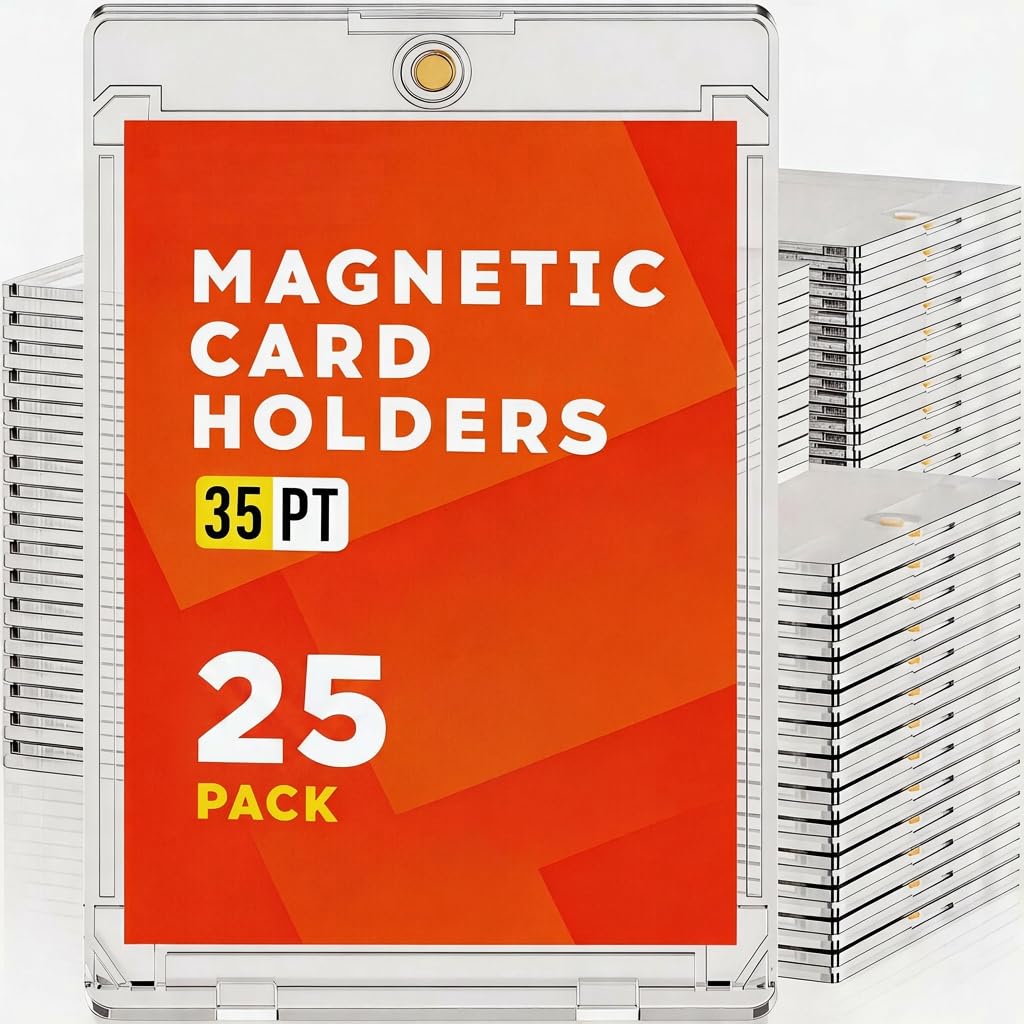 25 Magnetic Card Holder, 35pt Mag Cards Case Card Holder, U-V Protectors Hard Plastic for Trading Cards, Sports, Game, Football, Baseball