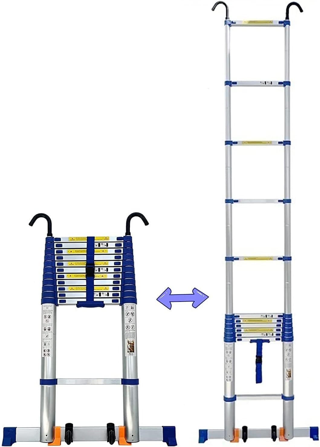 Telescoping Extension Ladder, Telescoping LadderAluminum Telescoping Ladder Extension Telescoping Ladder with Stabilizing Bar and Detachable Hooks Telescoping Ladder for Household