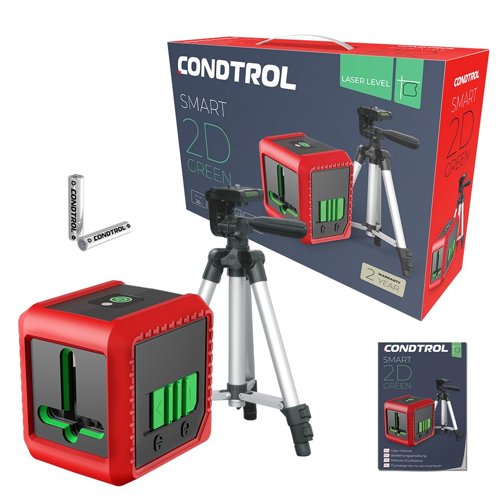 CONDTROL - Laser Line QB SET Rosso con treppiede - 1 linea verticale e 1 linea orizzontale rossa - 2 modalità - Filettatura 1/4'' - Fornito con accessori