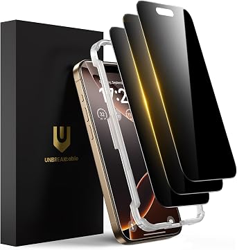 UNBREAKcable Privacy Screen Protector for iPhone 16 Pro-3 Pack | 25 Anti-Spy, Easy Install Alignment Frame, 9H Hardness, Case-Friendly, Anti-Fingerprint, Ideal for Offices, Subways, Buses