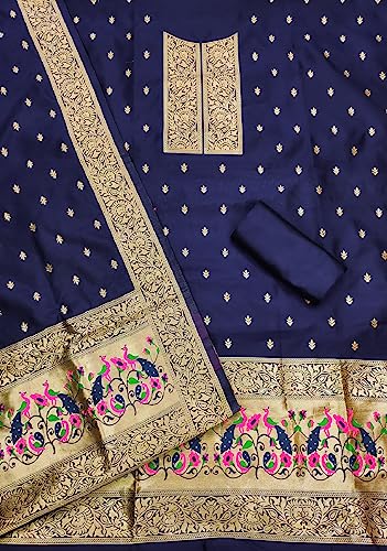 Image of Pandadi Women's Banarasi Paithani Woven Design Dress Material