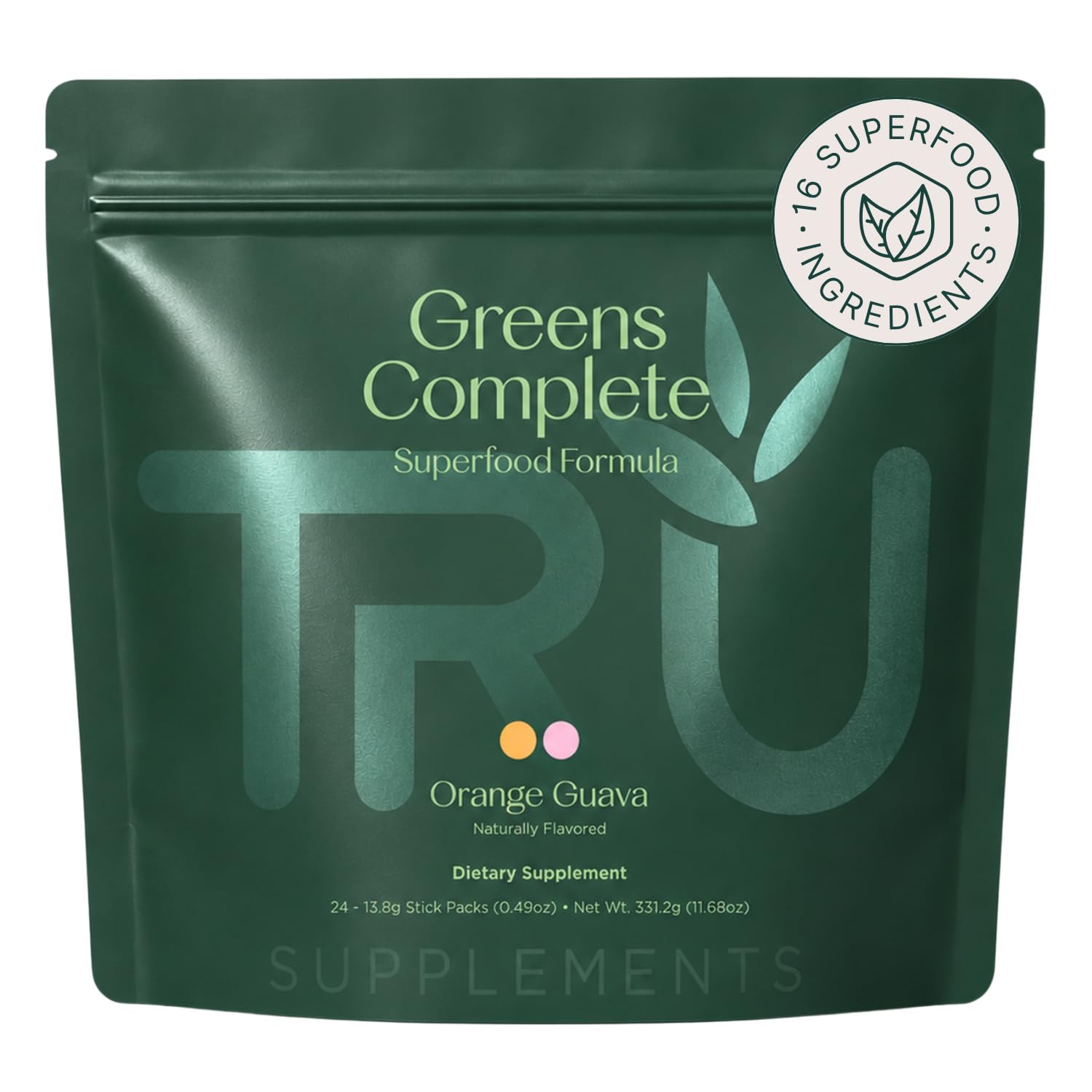 TRU Supplements Greens Complete Superfood Powder with 8 Organic Greens, Ginger, Turmeric, Beets, Fiber & Digestive Enzymes, Superfood Drink Mix for Natural Energy, Digestion & Wellness, 24 Servings