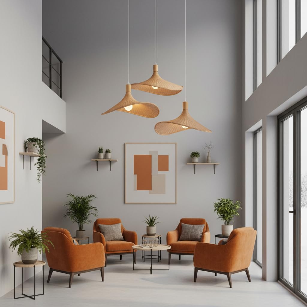 BARCELONA LED Lámpara Colgante de Mimbre y Bambú Bellas con Portalámparas de Madera, Estilo Nórdico Japonés Moderno Natural Industrial Clásico, E27, Techo InteriorÑÑ