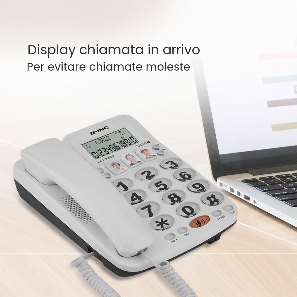 Telefono Fisso da Tavolo con Tasti Grandi, Telefono Vivavoce con Filo, Telefono Fisso di Casa/Ufficio a Due Linee/ID Chiamante/Suono Chiaro/Riselezione