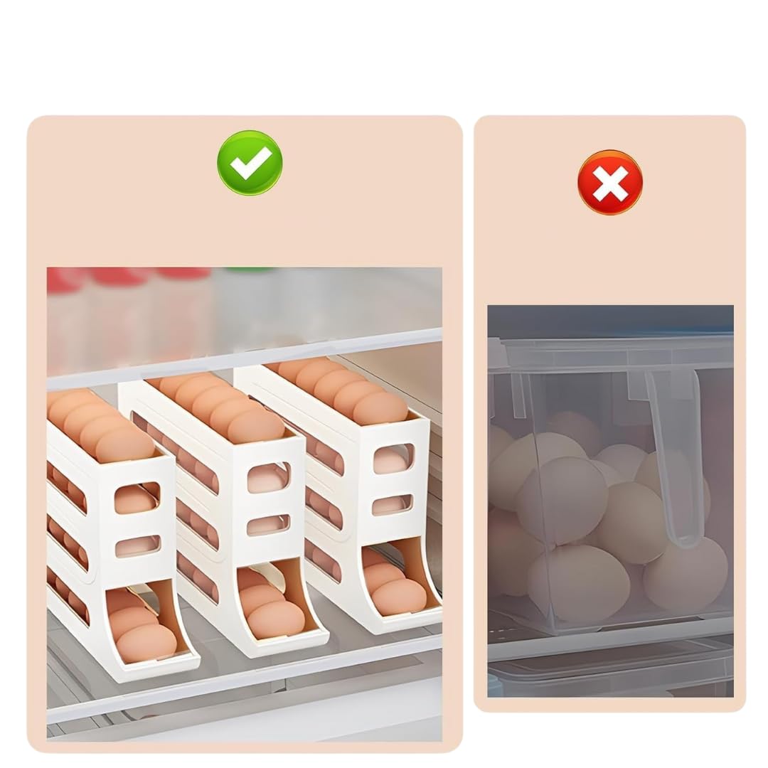 Dispensador de Huevos para Nevera con Deslizamiento Automático – Organizador de Huevos Nevera Transparente de Plástico – Huevera Frigorífico con Tapa y Pegatinas