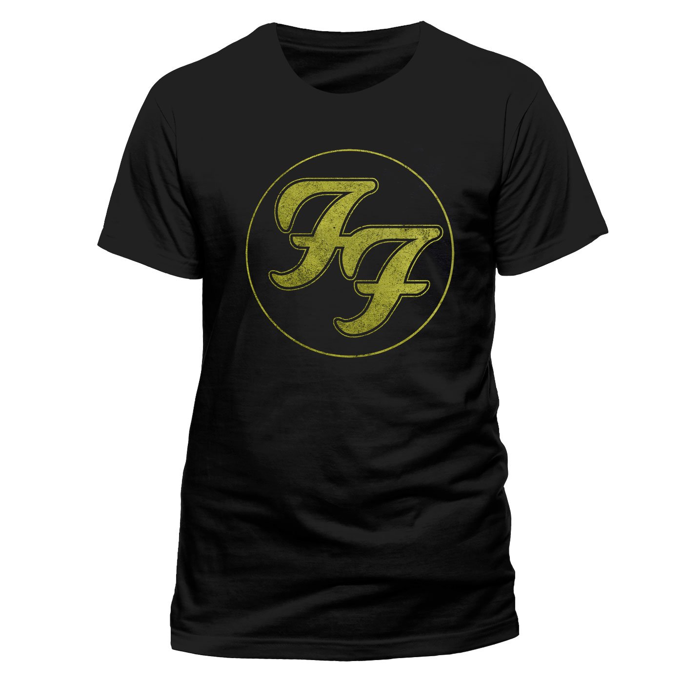 Cid Men's Black Foo Fighters-Logo In Gold Circle T-Shirt, Large
