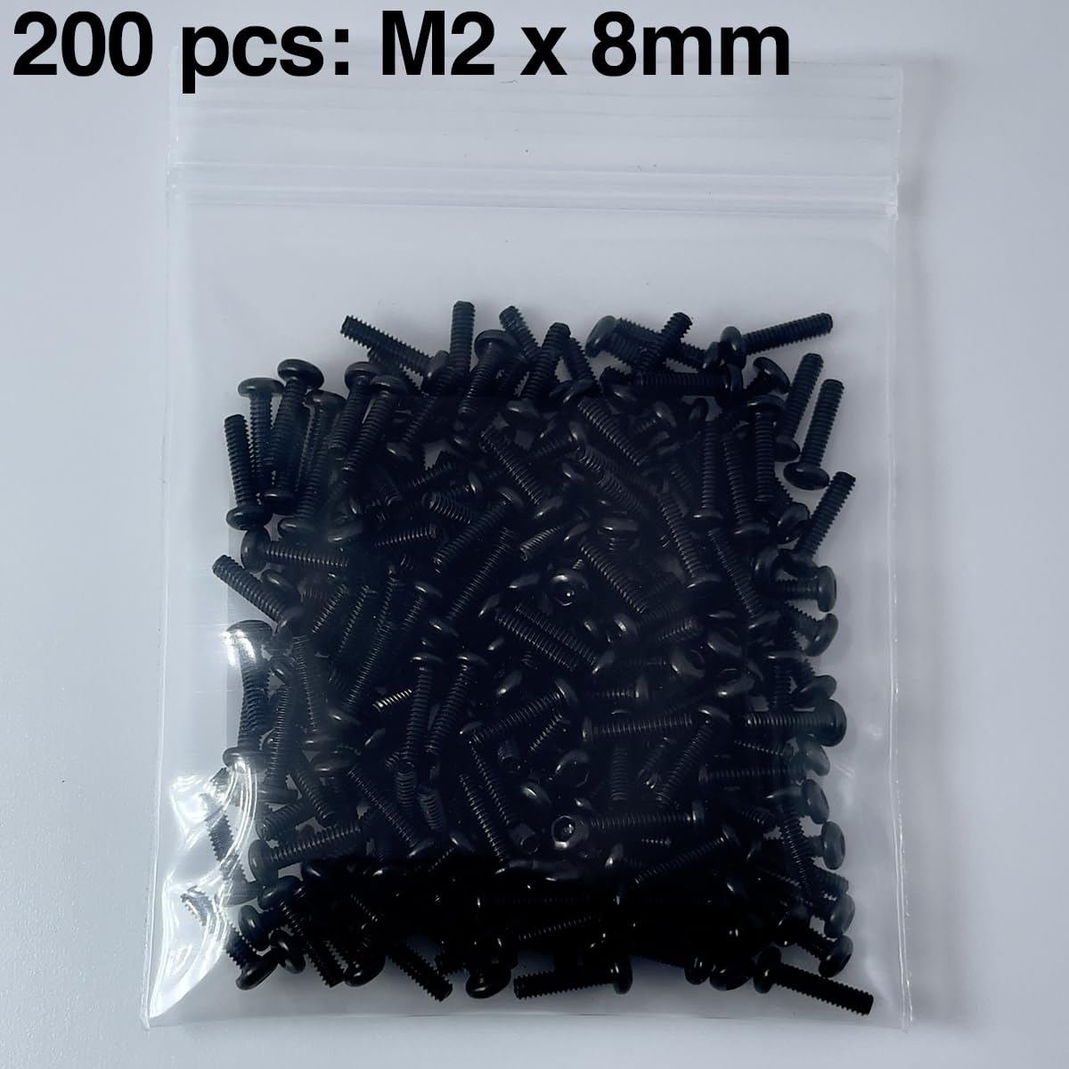 200 viti nere M2 x 8 mm con testa tonda esagonale per chiave a brugola, in lega di acciaio, classe 12.9, lunghezza: 8 mm, testa a bottone, ISO 7380, acciaio al carbonio ad alta durezza