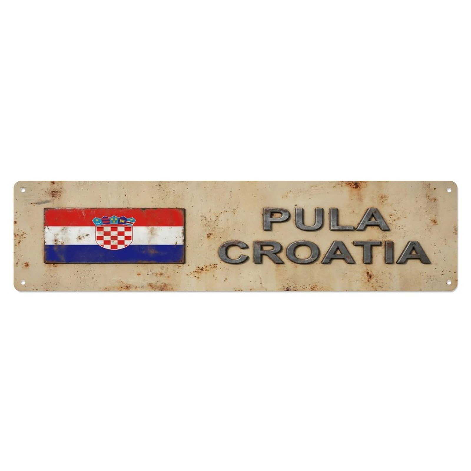 Vintage Pula Croatia Flag Decor Rustic Travel Metal Tin Sign