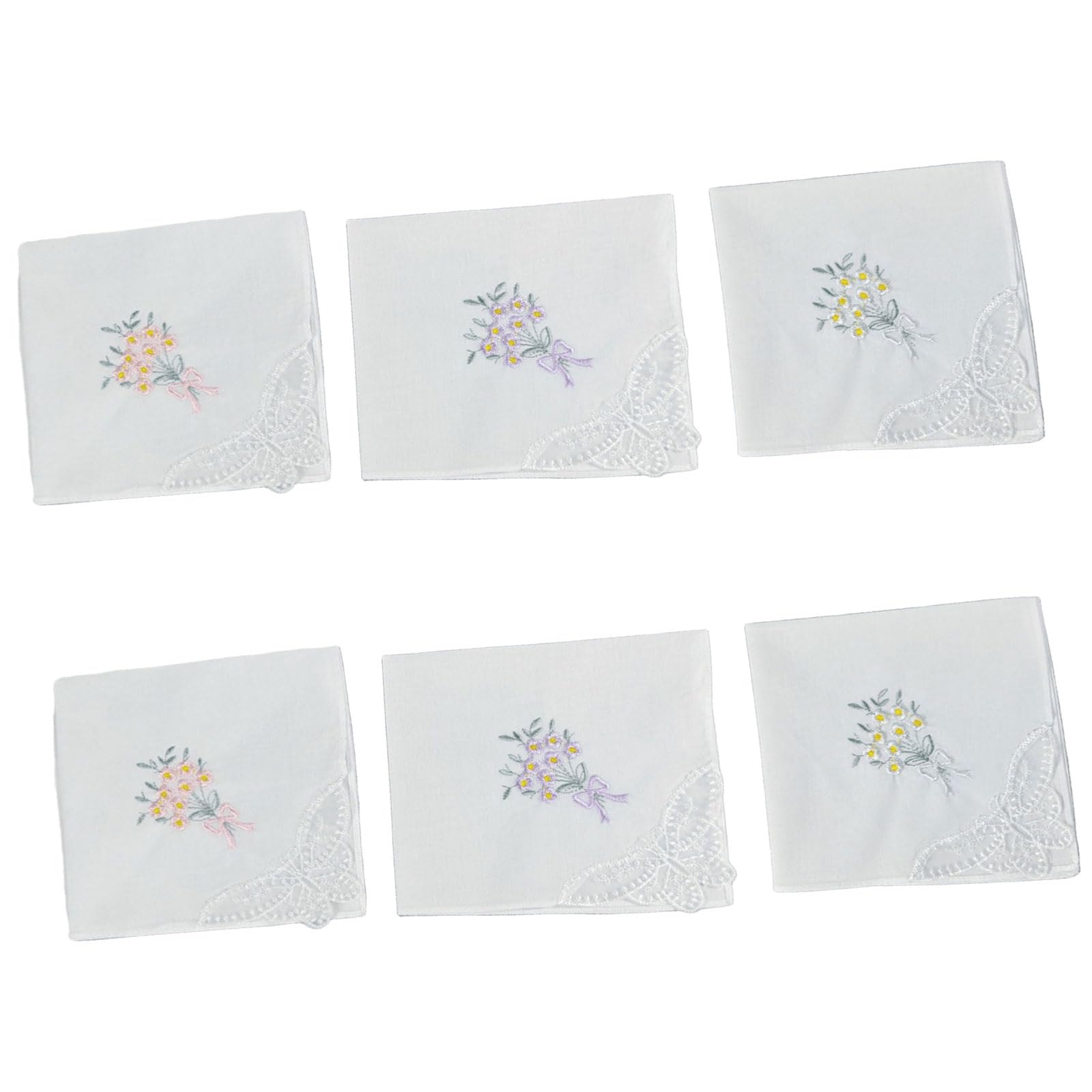 CAZSTYK Soft Cotton Handkerchief Wtih Embroidered Colored Floral Pattern and Butterfly Lace Edges Hanky Pocket Square Lace Handkerchief
