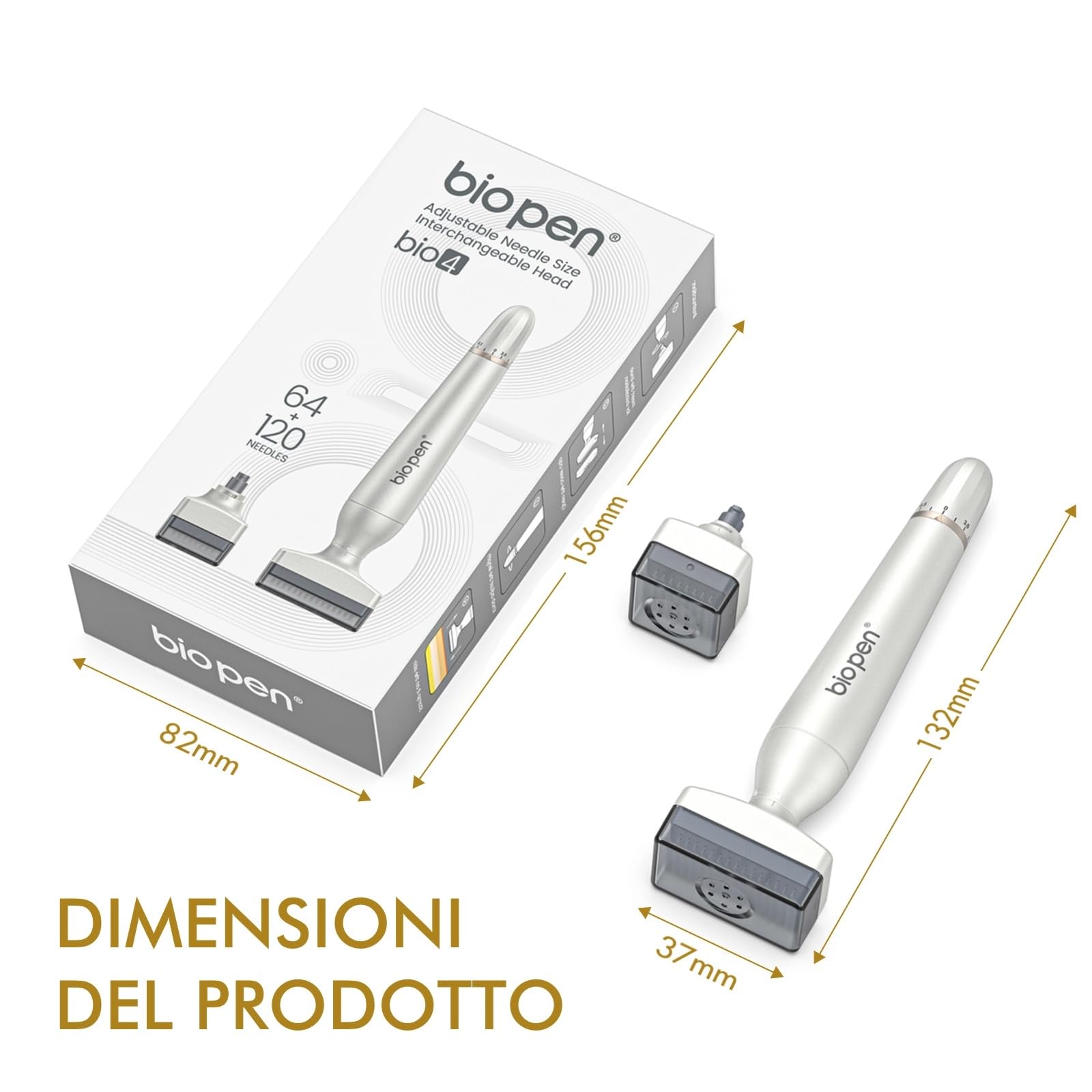 Derma Stamp, Dermastamp Regolabile 0-3mm 120 Titanio Aghi + 64 Titanio Aghi Professionale, per la Crescita dei Capelli, Barba, Viso, Corpo, Viso, Uomo e Donna
