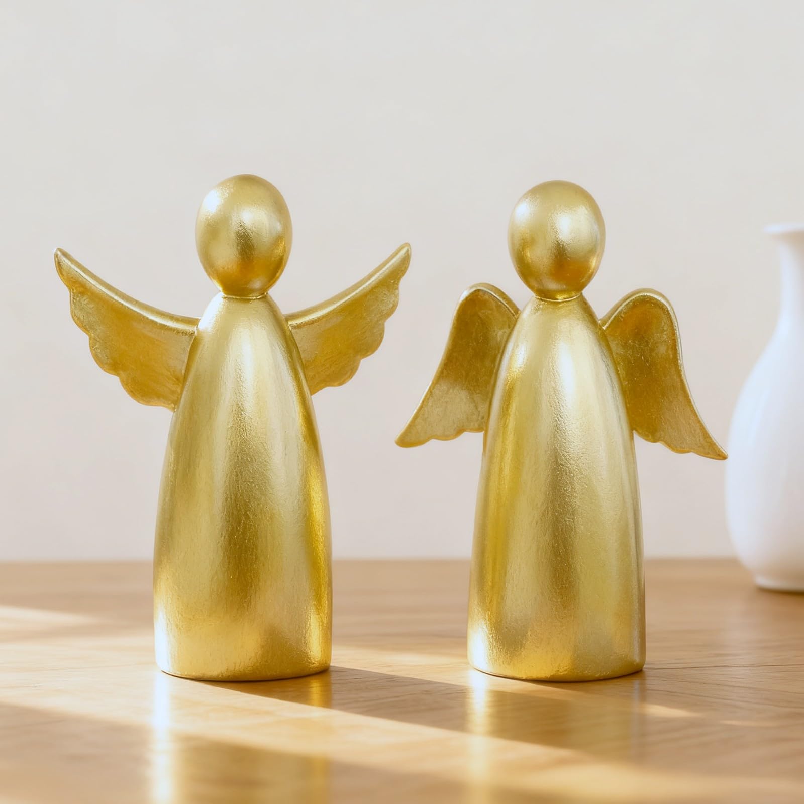 OwMell Set of 2 Cherubs Angels Resin Statue Figuri...