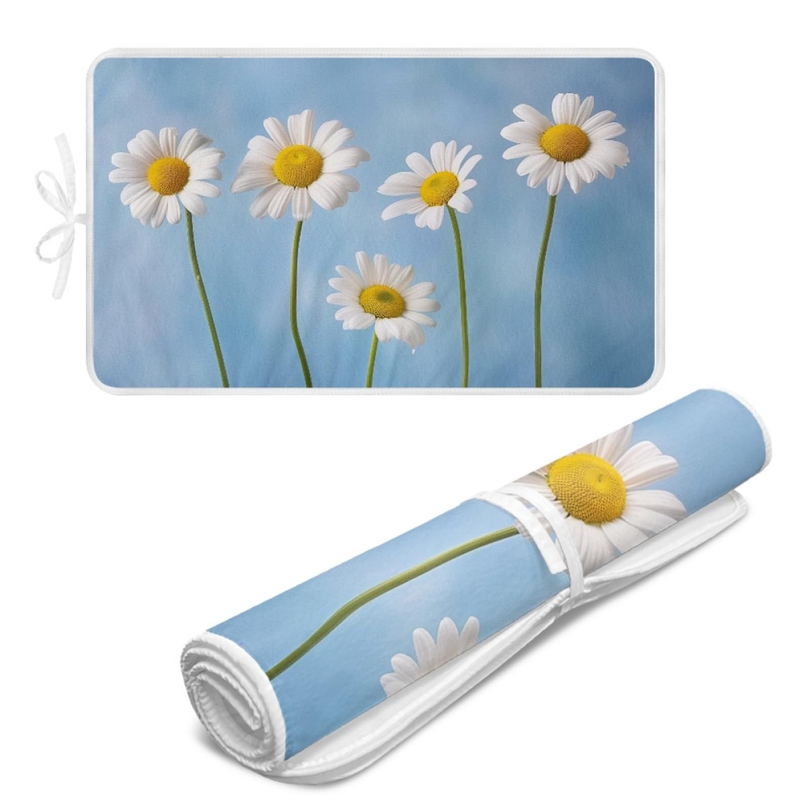 Bügelmatte Gelbe Weiße Blumen Bügeleinlage Faltbares Hitzebeständig Waschbar Bügelauflage für Tisch und andere Oberflächen Bügelbrett Unterlage rutschfeste Bügeldecke 80x50cm (2 Stück)