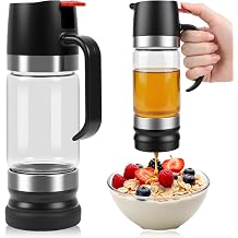 Honey Dispenser, 12 oz No-Drip Glass Syrup Jar with Base, Black