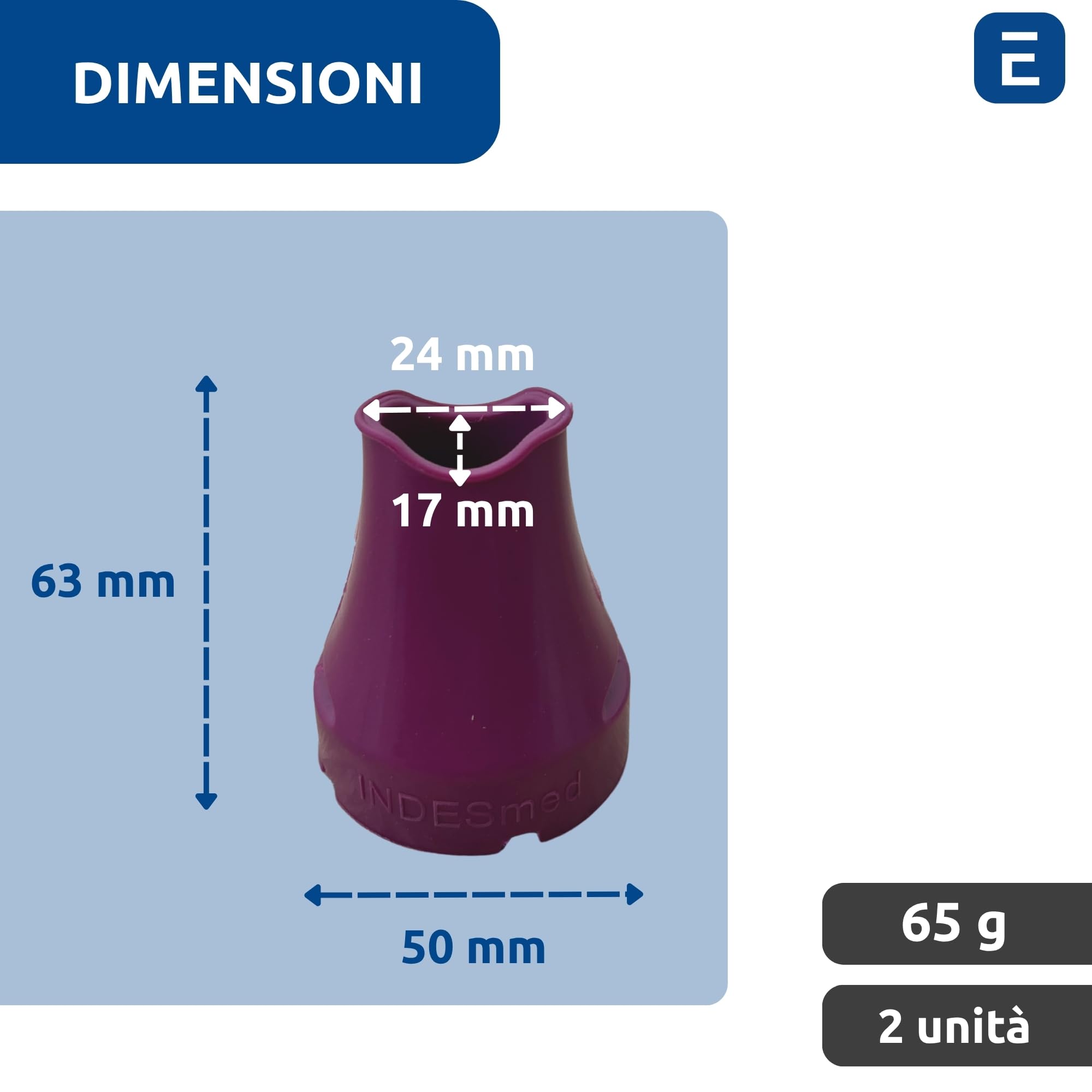 INDESmed Xtreme 2x gommini per stampelle e per bastone da passeggio - Massima aderenza e resistenza, Realizzato in TPU ad alta densità - Gommini antiscivolo 22mm (Viola)