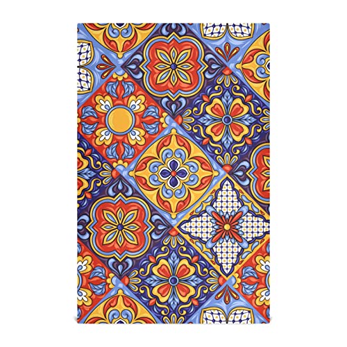 STAYTOP Mexican Talavera Ceramic Tile Pattern Kitchen Towels Set of 4, Super Soft and Strong Absorption Multifunctional Table and Tea Towels, 28x18in