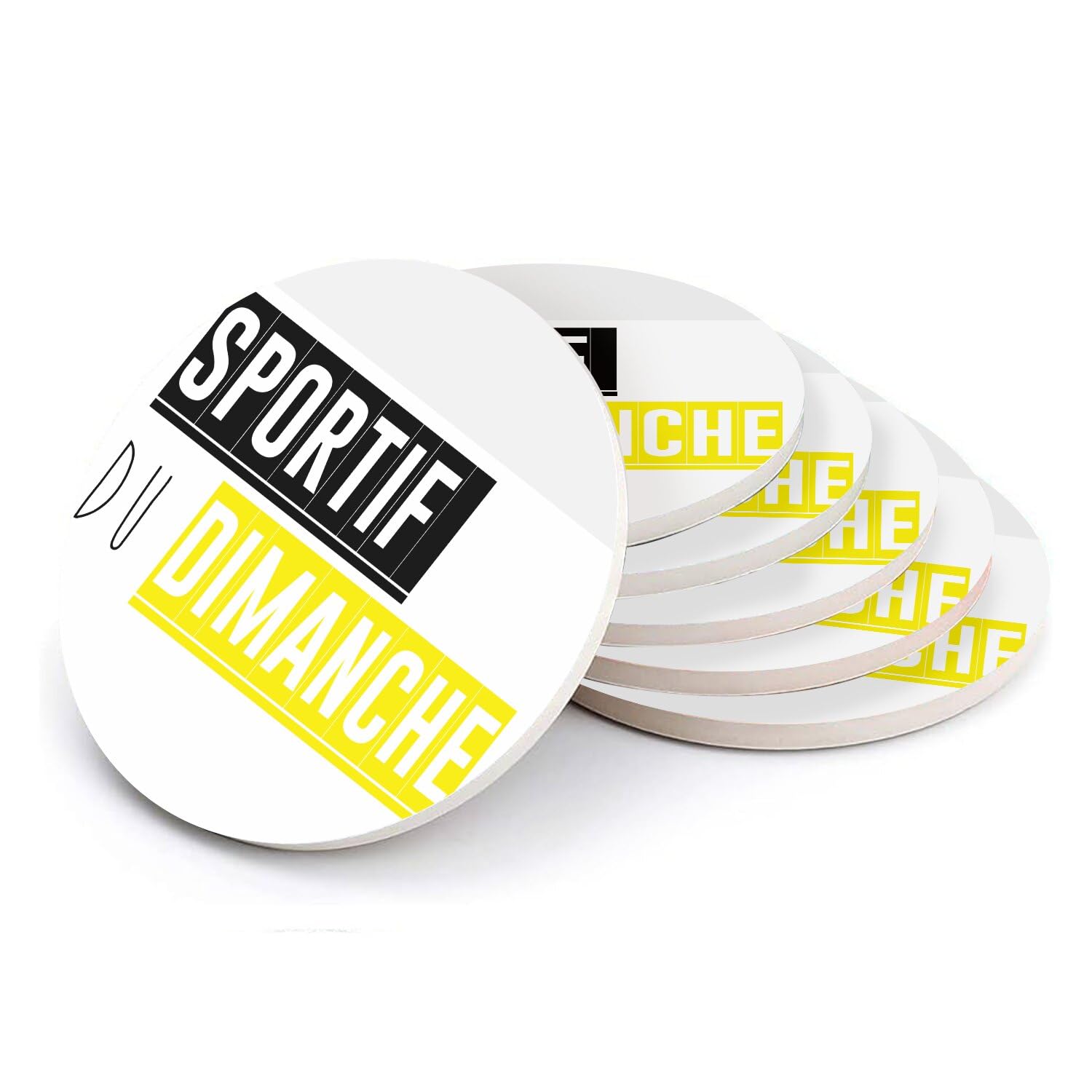 Sous-verre ronds en céramique de qualité supérieure : lot de 6 dessous de table humour sport